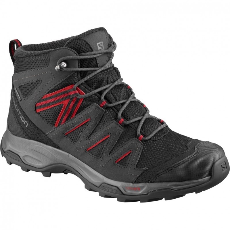 Bota Salomon Hillrock Mid Impermeavel WP GTX Preta Vermelha Masculina Top Radical