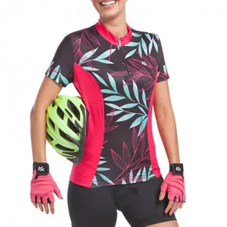 Camisa Ciclismo Kanxa Floral Preta+Rosa - Feminina
