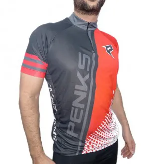 Camisa Ciclismo Manga Curta Penks Saint Preta+Vermelha - Masculina
