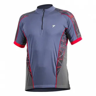 Camisa Ciclismo Poker Fury com Ziper Chumbo+Preta+Vermelha - Masculina