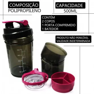 Coqueteleira rsSport Shaker 500ml Preta+Rosa